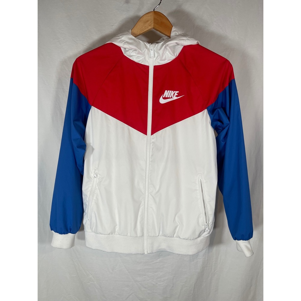 Nike Sportswear Windrunner Hooded Jacket Red White Blue Kids Large